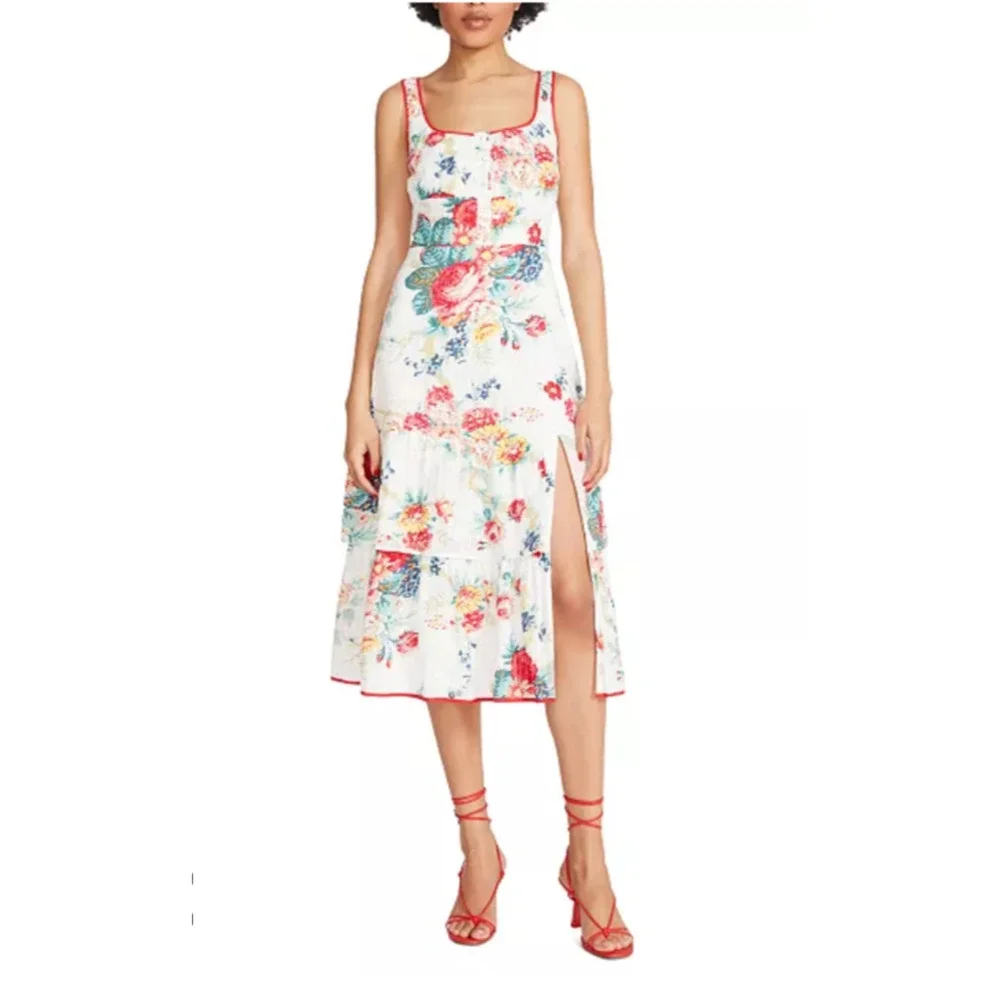 BETSEY JOHNSON Riviera Women’s Size Large Floral Sleeveless Slit Midi Dress NEW - Picture 1 of 12
